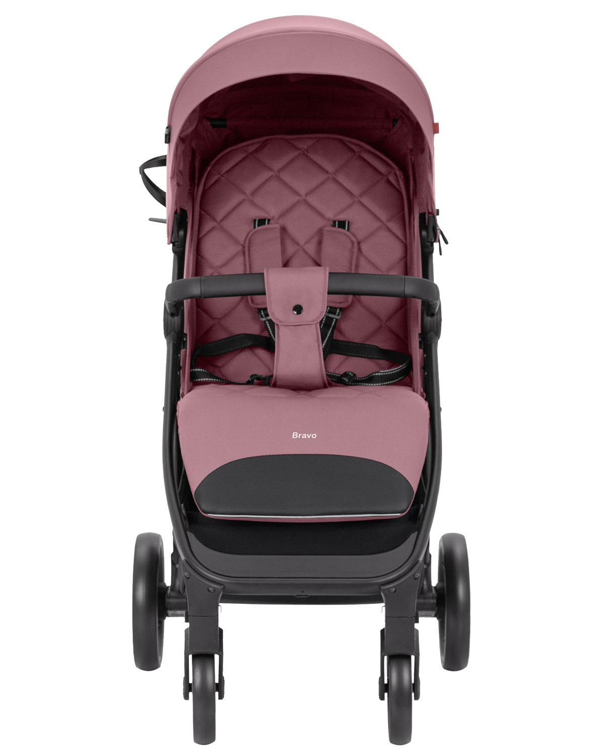 Прогулочная коляска Bravo EVA 2024 Безопасность и комфорт ребёнка обеспечивают пятиточечные ремни, поворотный бампер, ограничитель от сползания.